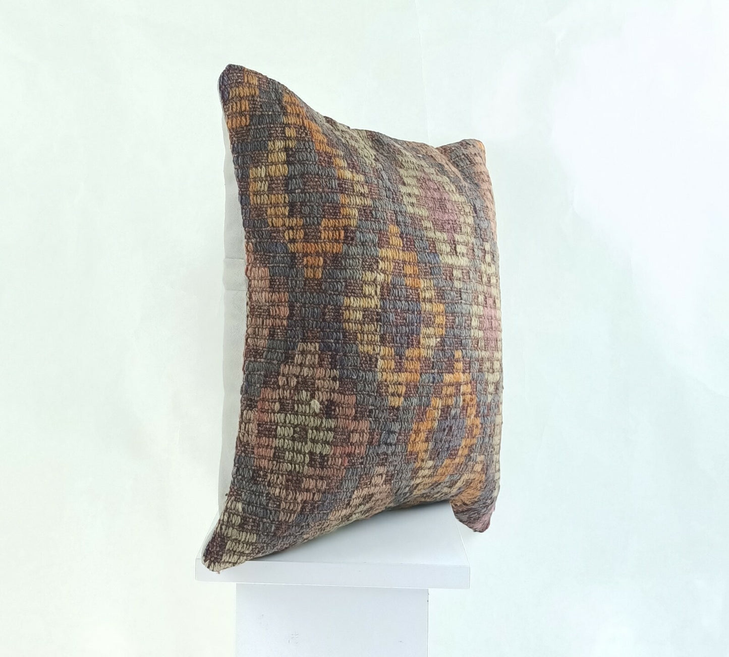 Handmade Kilim Pillow Cover 16x16 Anatolian Traditional Wool Lumbar Cushion A832