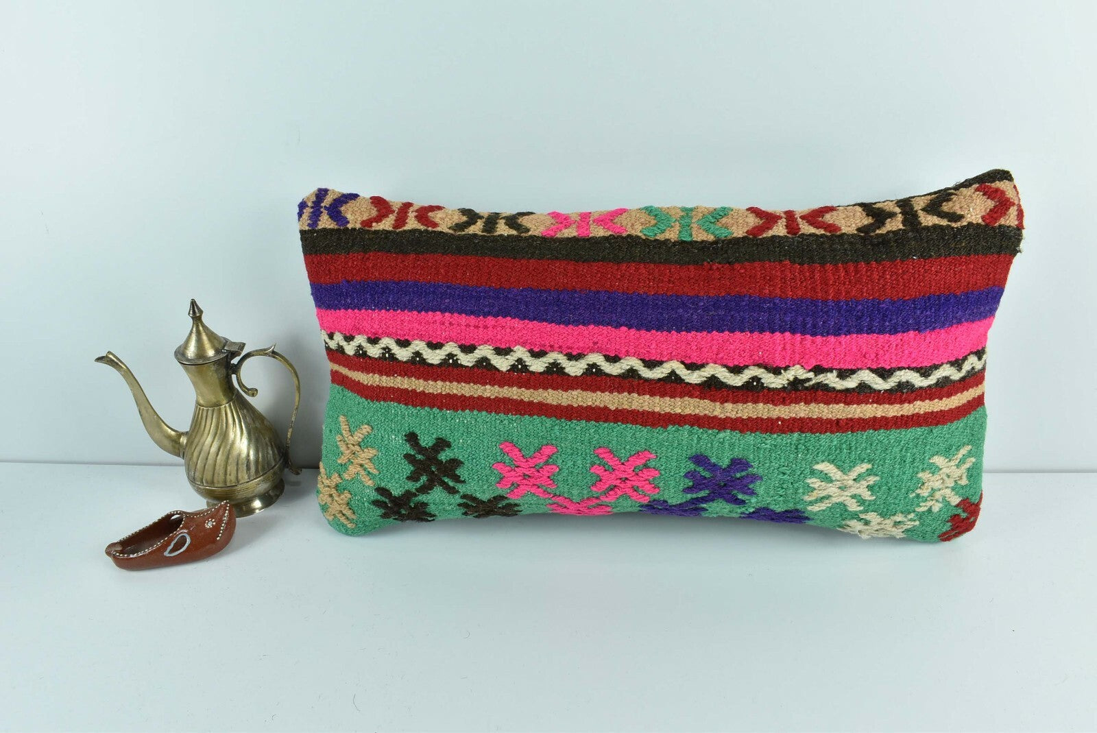 Kilim Lumbar Pillow Cover 10x20 Decorative Sofa Couch Handmade Cushion A1770