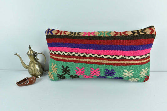Kilim Lumbar Pillow Cover 10x20 Decorative Sofa Couch Handmade Cushion A1770