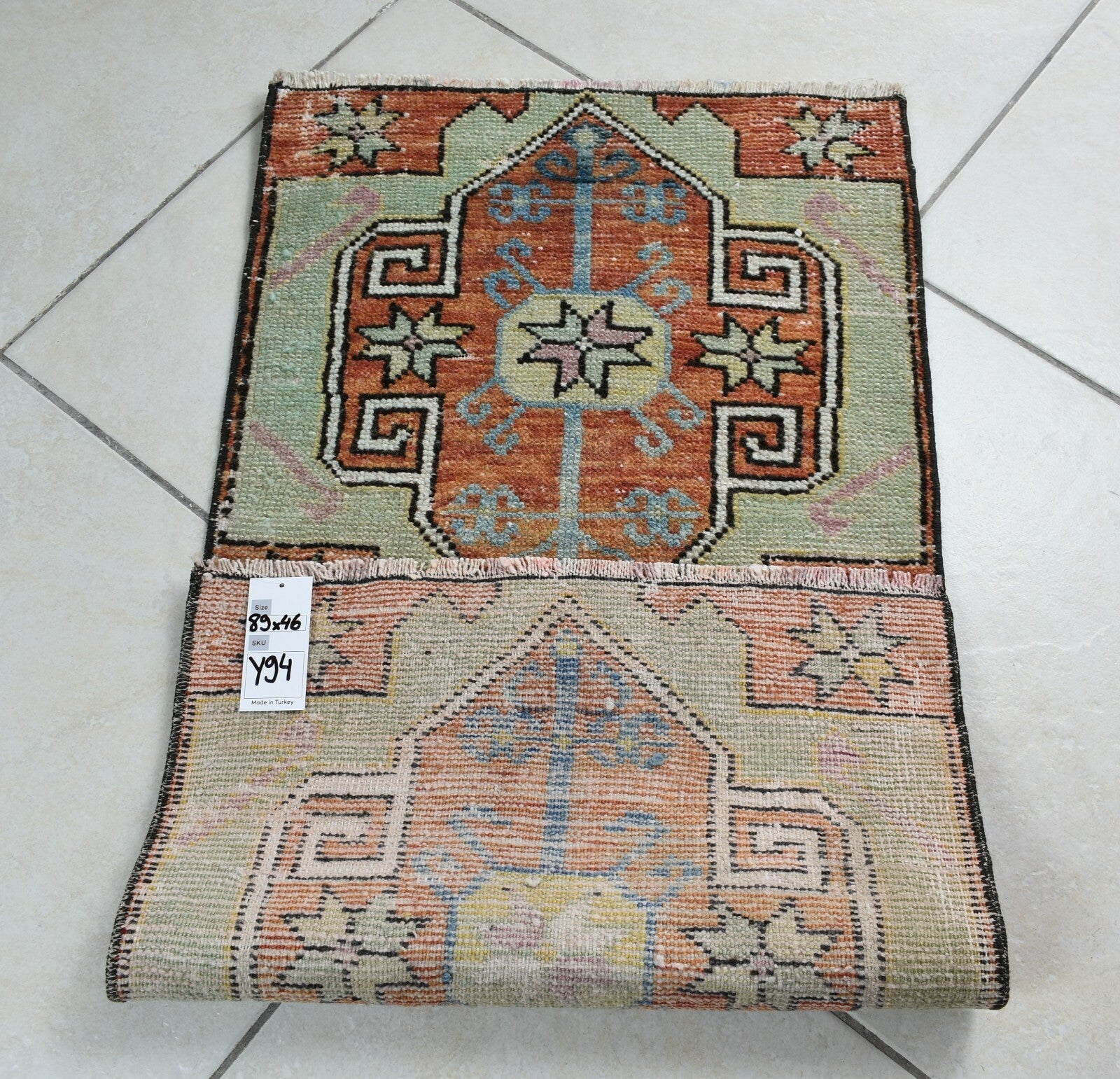 Vintage Runner 2.9x1.5 ft Mini Turkish Rug Oushak Runner Anatolian Runner Y94
