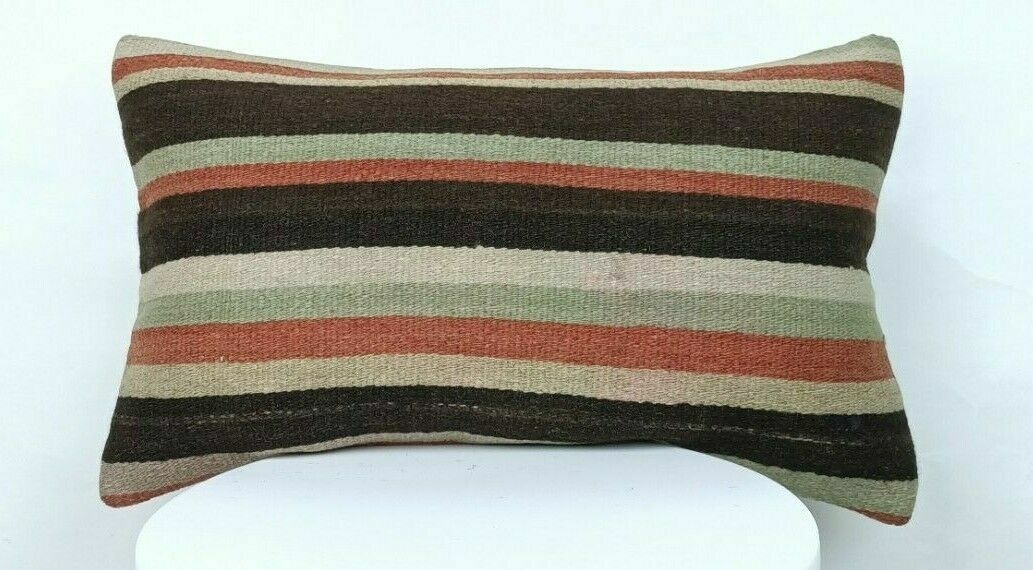 Kilim Pillow Cover 12x20 Oriental Bohemian Ethnic Handmade Lumbar Cushion  E556