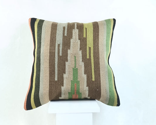18"x18" Kilim Pillow Cover  Handmade Turkish Vintage Cushion Tribal Lumbar 2155