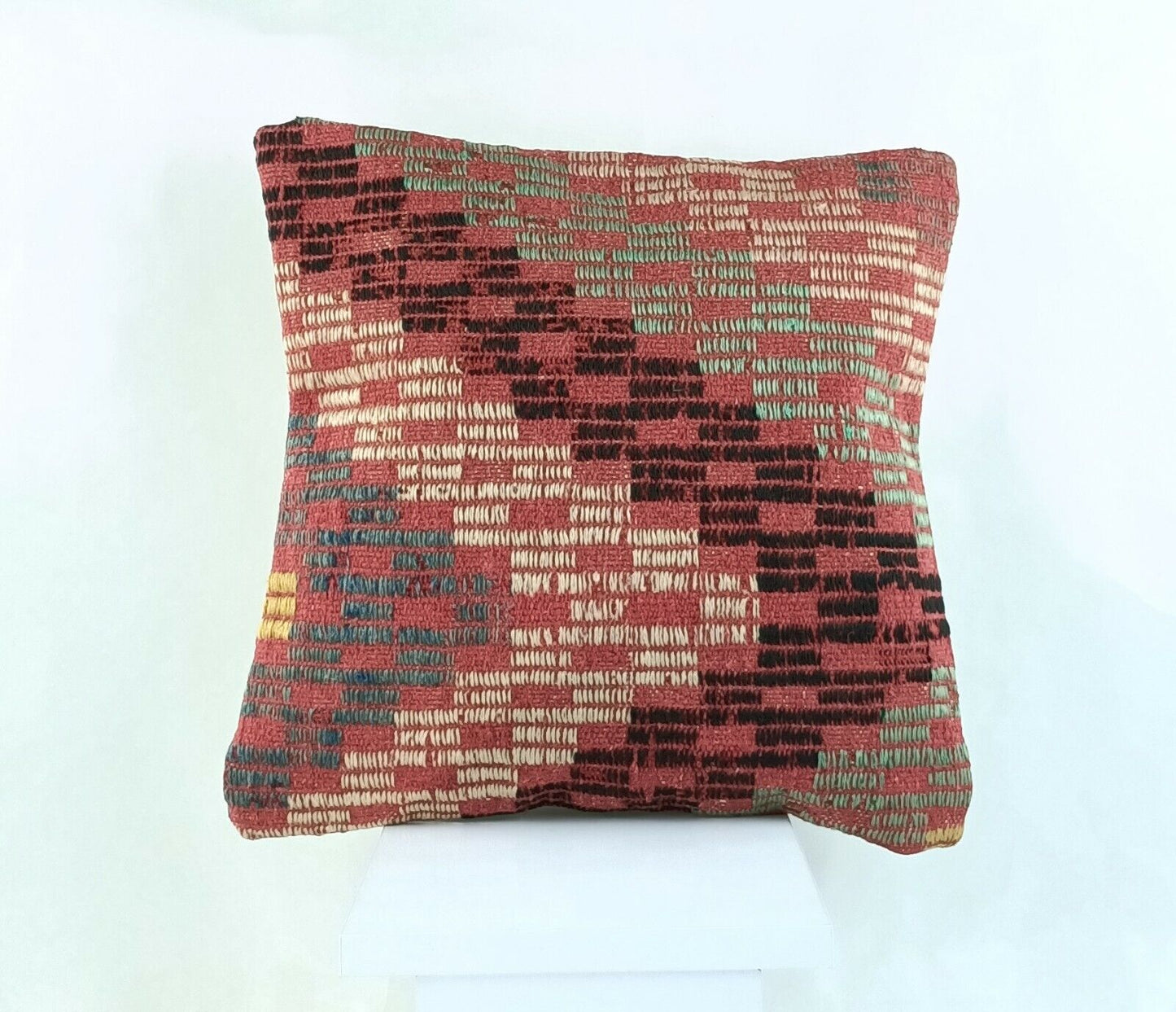 Kilim Pillow Cover 16x16 Handmade Turkish Home Decorative Wool Sofa Cushion A817