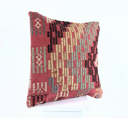 Turkish Handmade Kilim Pillow Cover 16x16 Home Decorative Wool Throw Lumbar A614