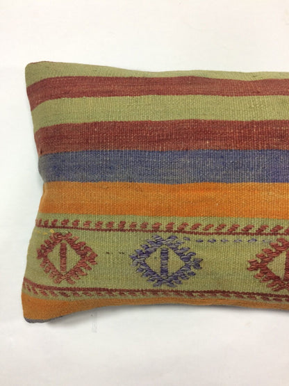 Kilim Pillow Cover 16x24 Tribal Vintage Turkish Carpet Lumbar Pillow Cover 1379