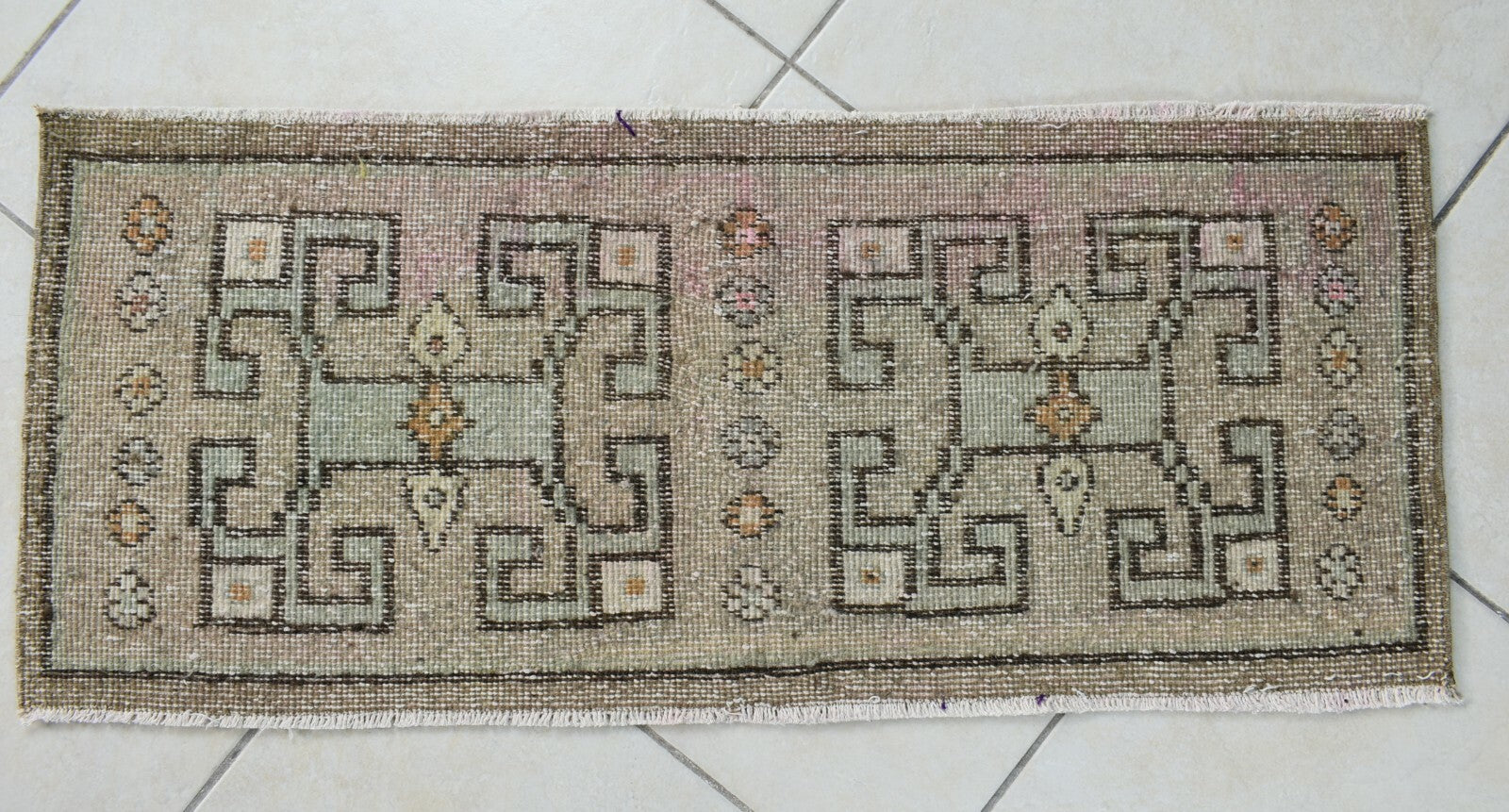 Vintage Runner 3.1x1.3 ft Mini Turkish Rug Oushak Runner Anatolian Runner Y101