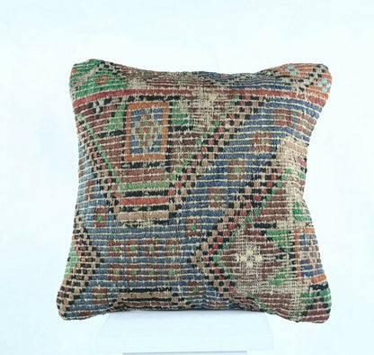 Kilim Pillow Cover 16x16 Handwoven Oushak Rug Ethnic Cushion Floor Lumbar A434