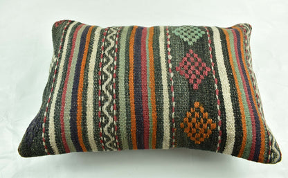 Kilim Pillow Cover 16x24 Tribal Vintage Turkish Carpet Lumbar Pillow Cover 3089