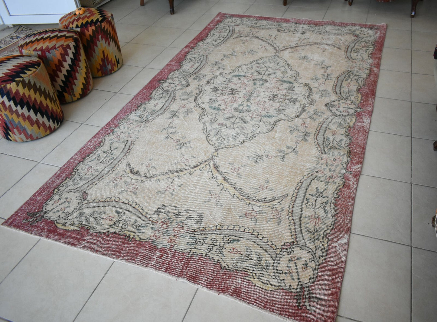 Turkish Rug 10.1x5.5 ft Vintage Rug Faded Oushak Large Living Room Carpet B08