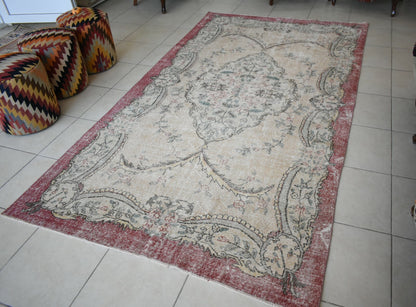 Turkish Rug 10.1x5.5 ft Vintage Rug Faded Oushak Large Living Room Carpet B08