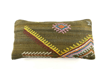 Kilim Lumbar Pillow Cover 10x20 Decorative Handmade Sofa Couch Cushion A2735