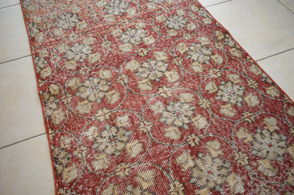Vintage Runner 4.8x2.9 ft Small Turkish Runner Anatolian Floor Runner Rug R18