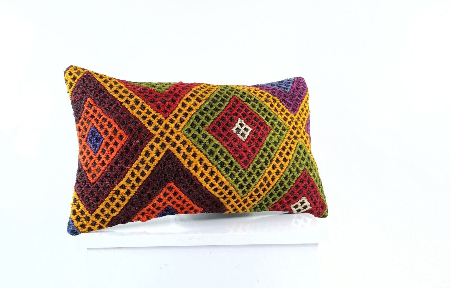 Kilim Pillow Cover 12x20 Turkish Handmade Sofa Couch Floor Lumbar Cushion E1036