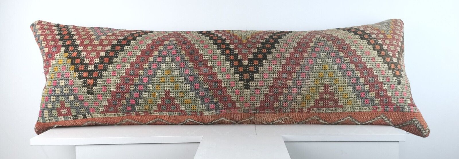 Extra Large Kilim Pillow Cover 16x48 Handmade Ethnic Boho Oriental Lumbar A1593