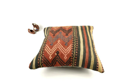 18x18 Kilim Pillow Cover Handknotten Vintage Pillow Oushak Kilim Pillow  A2843