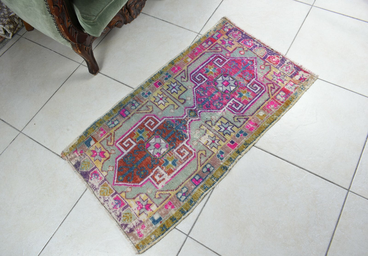 Anatolian Runner 3.3x1.7 ft Vintage Turkish Runner Oushak Runner Rug Y42