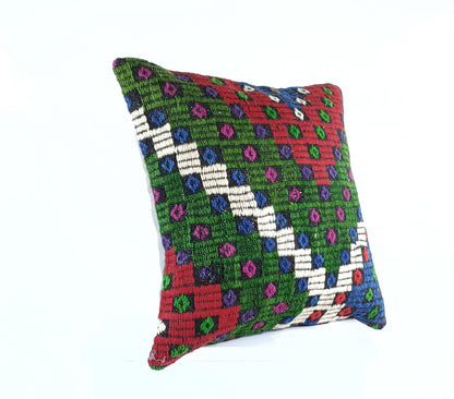 18"x18" Kilim Pillow Cover  Handmade Turkish Vintage Cushion Tribal Lumbar E1381