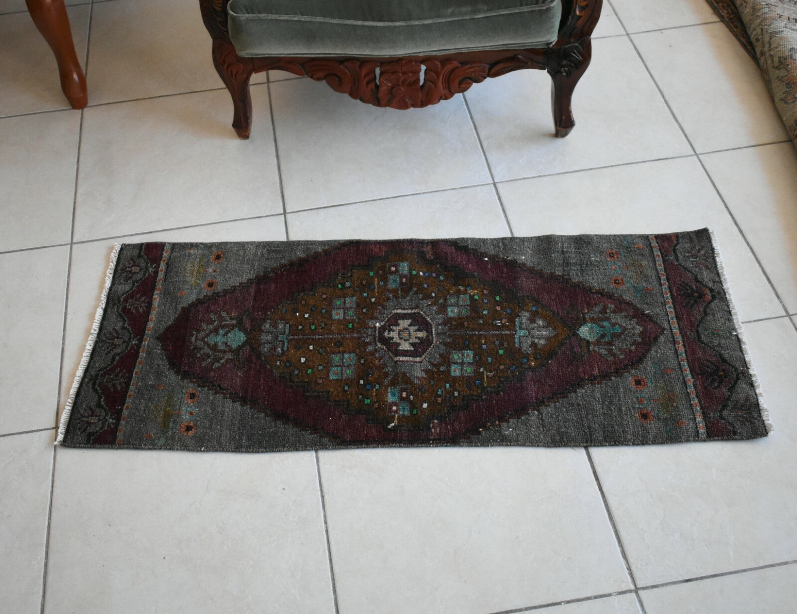 Anatolian Runner 3.7x1.4 ft Vintage Turkish Runner Oushak Runner Rug Y17