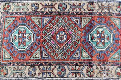 Oushak Runner 3.6x1.8 ft Vintage Turkish Rug Small Runner Anatolian Rug Y51