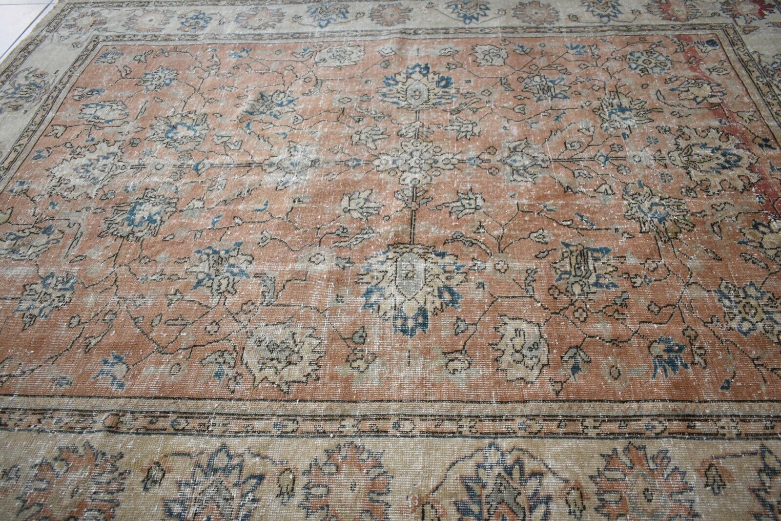 Turkish Rug 8.2x6.5 ft Vintage Rug Faded Oushak Rug Large Living Room Carpet B06