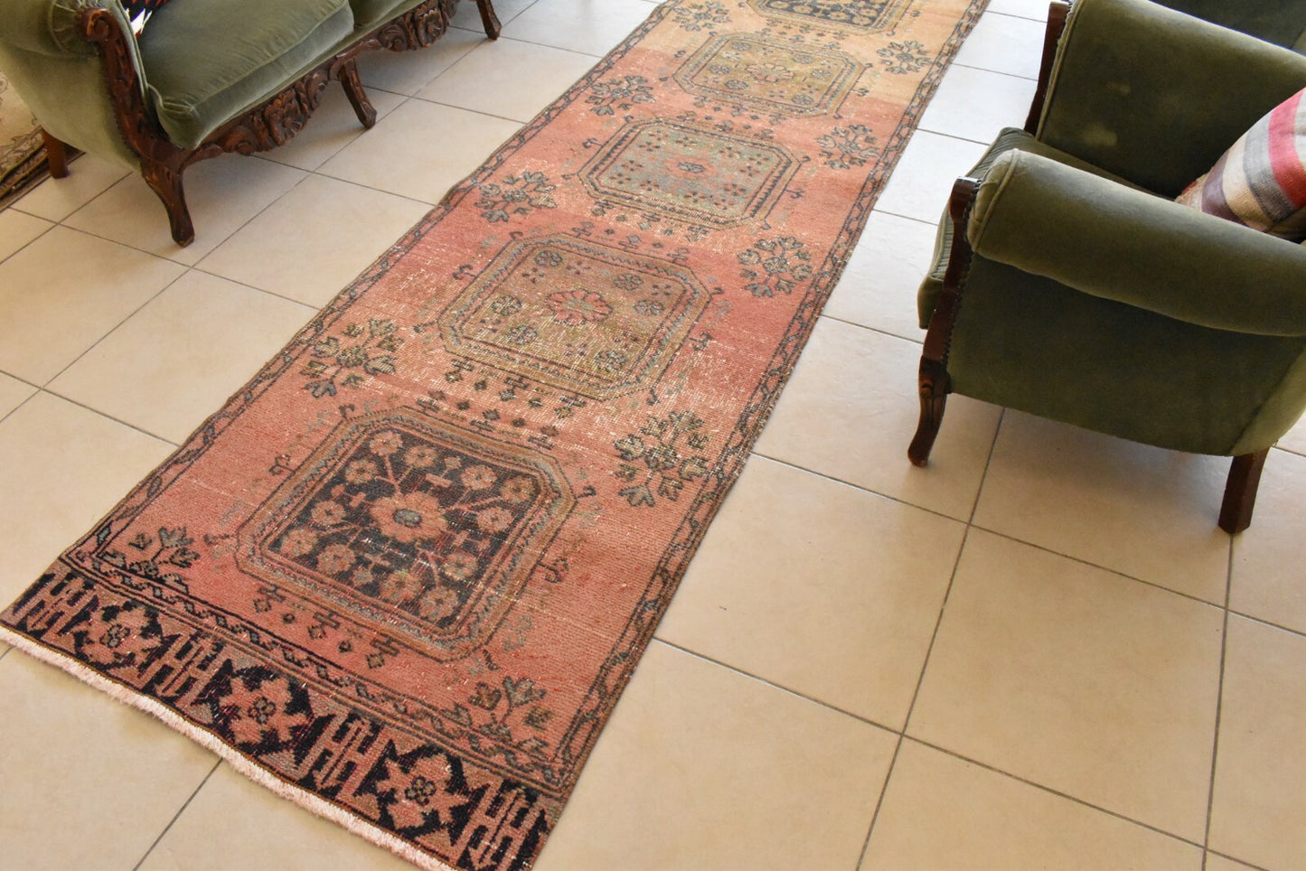 Traditional Handmade Runner Rug 3 x 11 ft Traditional Vintage Oushak Kilim C06