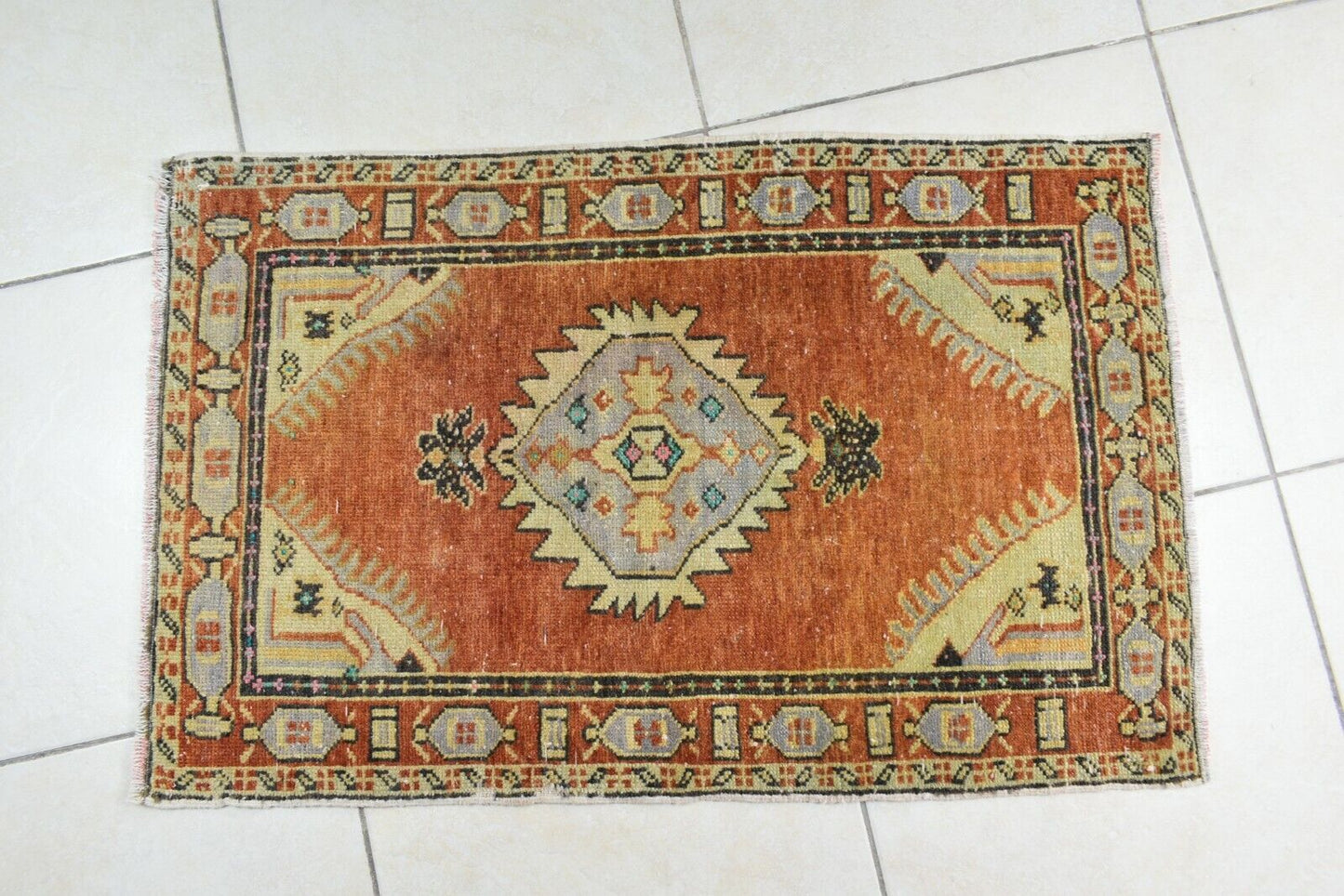 Turkish Runner 2.9x1.9 ft Vintage Small Rug Oushak Runner Anatolian Mini Rug Y74