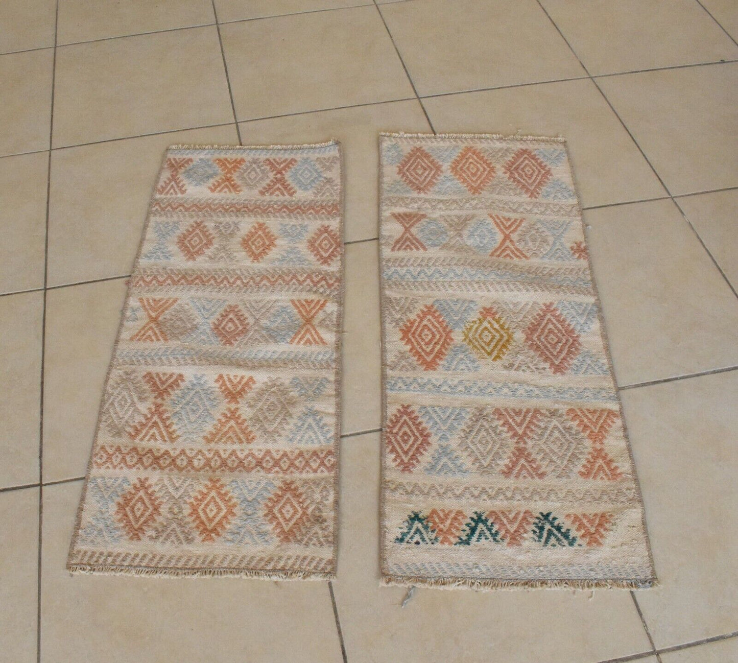 Double Small Kilims 1.3 x 3.1  ft Vintage Handmade Entryway Hallway Runner C54