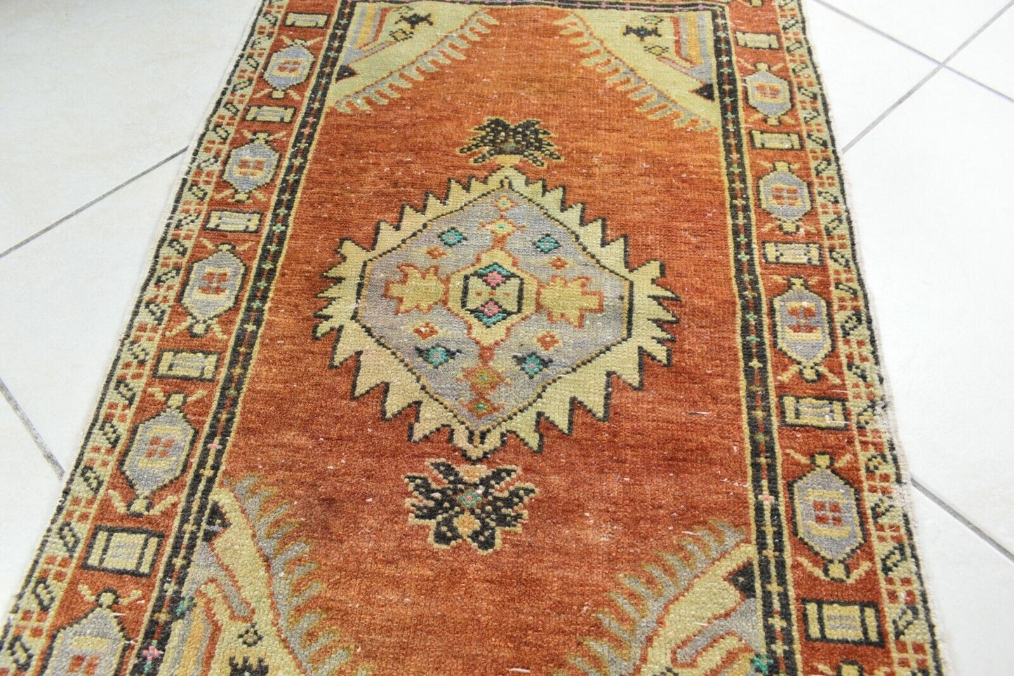 Turkish Runner 2.9x1.9 ft Vintage Small Rug Oushak Runner Anatolian Mini Rug Y74