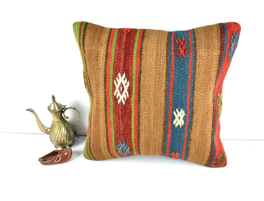 Kilim Pillow Cover 16x16 Oriental Traditional Handmade Bohemian Cushion A1634