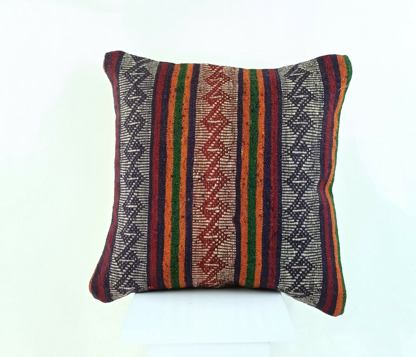 Kilim Pillow Cover 16x16 Handmade Turkish Home Decorative Wool Sofa Cushion A824