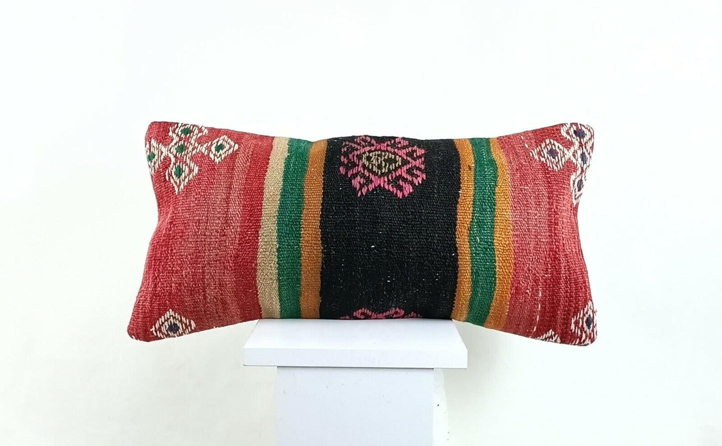 Kilim Lumbar Pillow Cover 10x20 Decorative Sofa Couch Handmade Cushion A1337