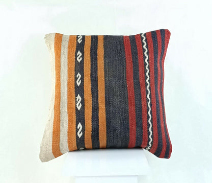 Kilim Pillow Cover 16x16 Handmade Turkish Home Decorative Wool Sofa Cushion A805