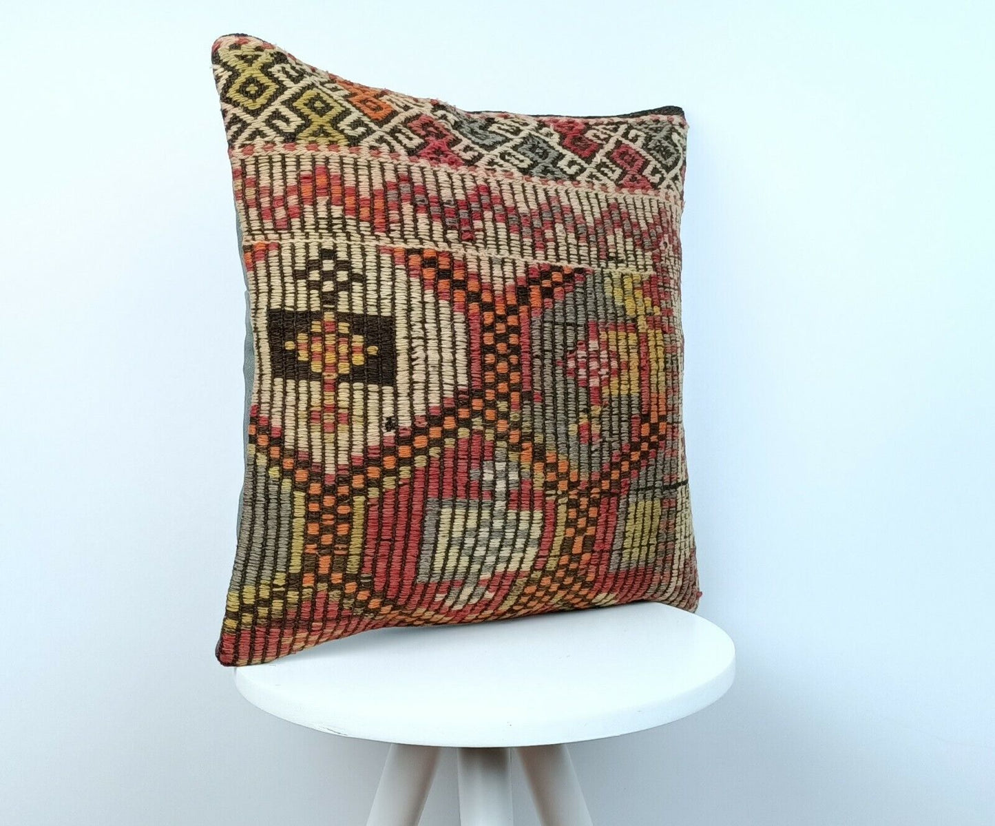 Kilim Pillow Cover 16x16 Handmade Vintage Wool Lumbar Tribal Ethnic Cushion E150