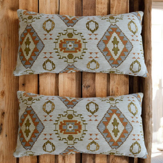 2 pcs/set Kilim Design Fabric Pillow Cover Handmade Ethnic Tribal Boho Lumbar