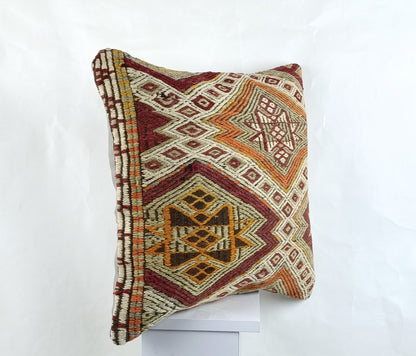 18"x18" Kilim Pillow Cover  Handmade Turkish Vintage Cushion Tribal Lumbar 2636
