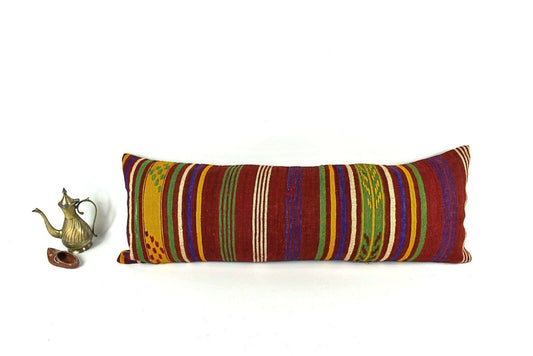 Lumbar Pillow Cover 12x36 Handknotted Kilim Rug Boho Wool Vintage Cushion  A2035