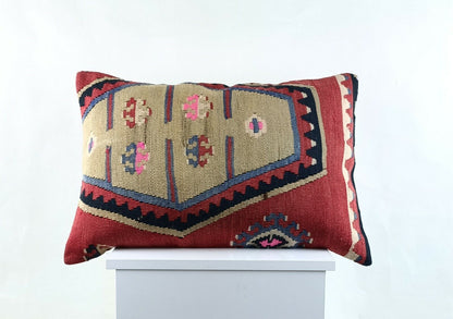 Kilim Pillow Cover 16x24 in Traditional Handmade Anatolian Lumbar Cushion A1497