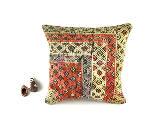 Vintage Kilim Pillow Cover 20x20 Decorative Turkish Rug Cushion Cover A2807