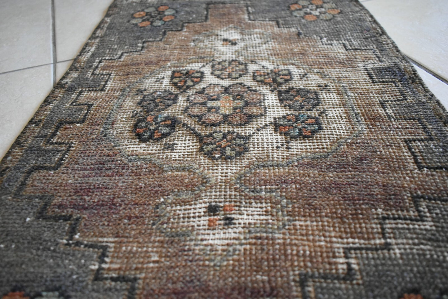 Oushak Runner 2.5x1.3 ft Vintage Turkish Rug Small Runner Anatolian Rug Y09