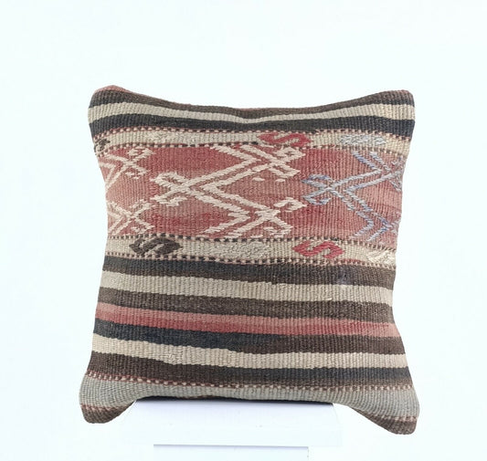 Turkish Kilim Pillow Cover 16x16 Home Decorative Wool Handmade Rug Cushion A513