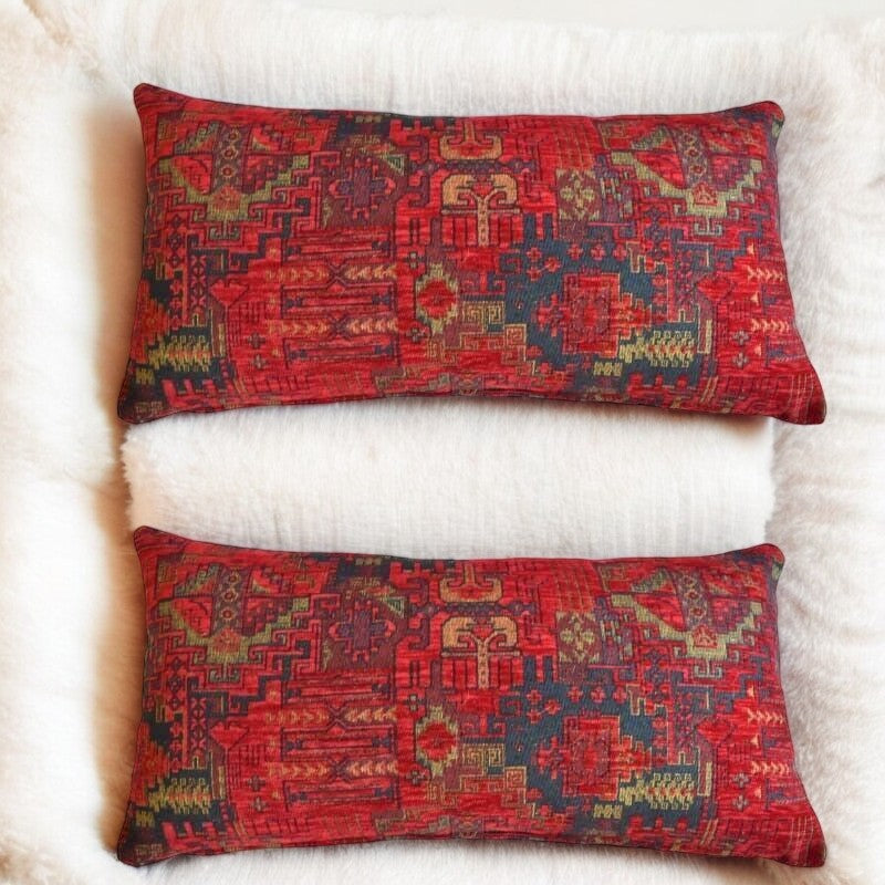 2 pcs/set Kilim Design Fabric Pillow Cover  Ethnic Lumbar Cushion with Insert