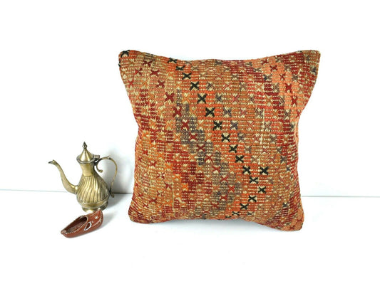 Kilim Pillow Cover 16x16 Oriental Traditional Handmade Bohemian Cushion A1610