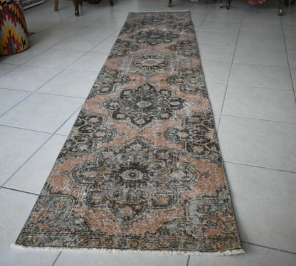 Oushak Runner 11.7x2.5 ft Handwoven Turkish Runner Vintage Runner Floor Rug R04