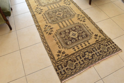 Vintage Oushak Runner 3.2 x 11.7 ft Handmade Wool Turkish Long Floor Rug C18