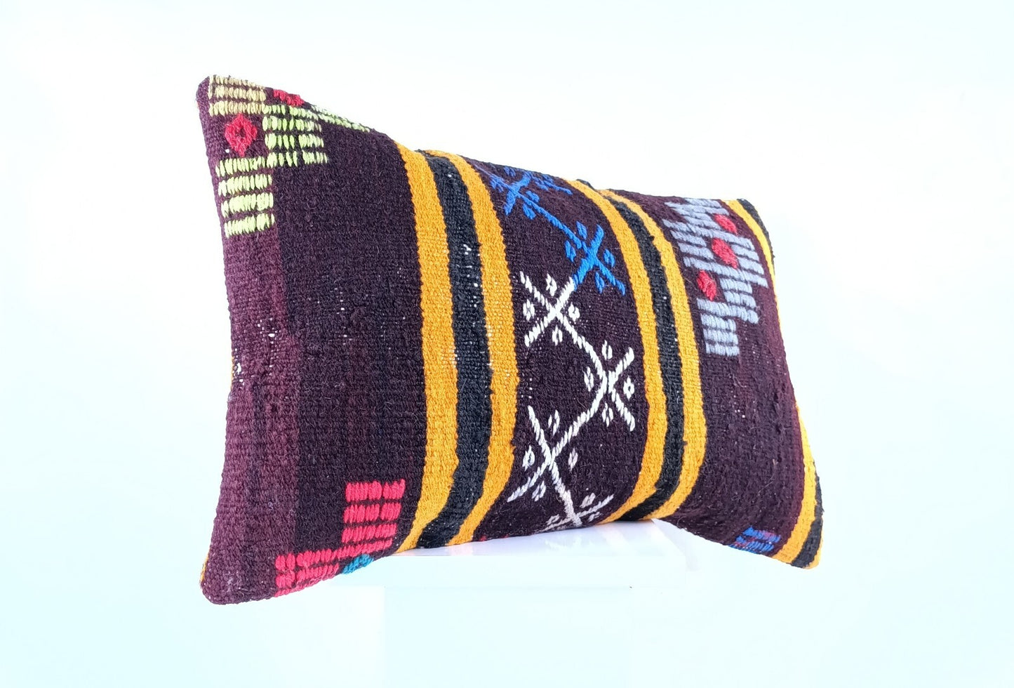 Kilim Pillow Cover 12x20 Handmade Turkish Rug Boho Ethnic Lumbar Cushion 1899