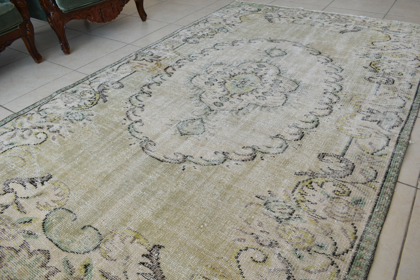 Large Turkish Rug 8.1x4.8 ft Vintage Rug Faded Oushak Rug Living Room Carpet B21