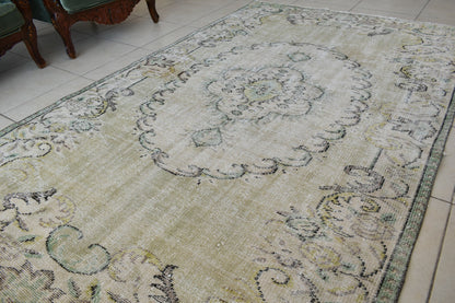 Large Turkish Rug 8.1x4.8 ft Vintage Rug Faded Oushak Rug Living Room Carpet B21