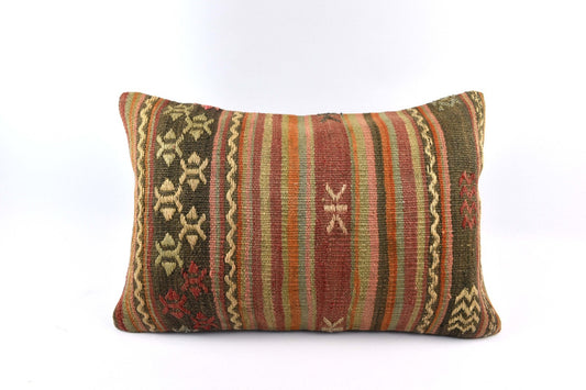 Kilim Pillow Cover 16x24 Tribal Vintage Turkish Carpet Lumbar Pillow Cover 4765