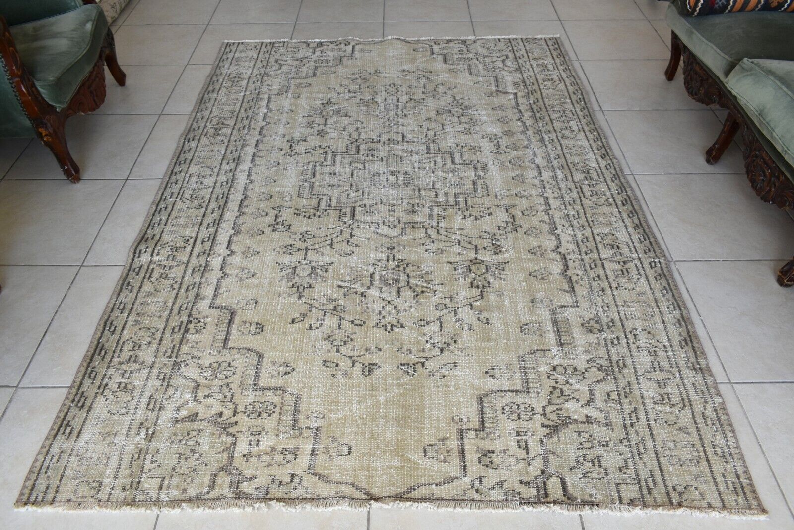 Faded Oushak Rug 7.2x5 ft Anatolian Rug Turkish Carpet Boho Floor Rug U25