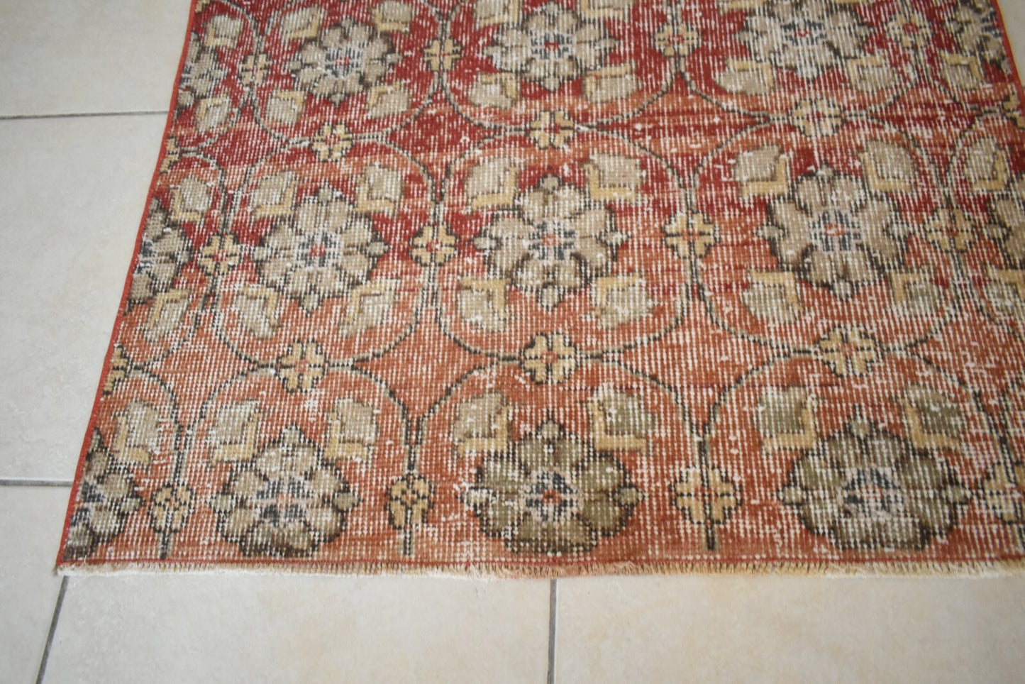 Vintage Runner 4.8x2.9 ft Small Turkish Runner Anatolian Floor Runner Rug R18